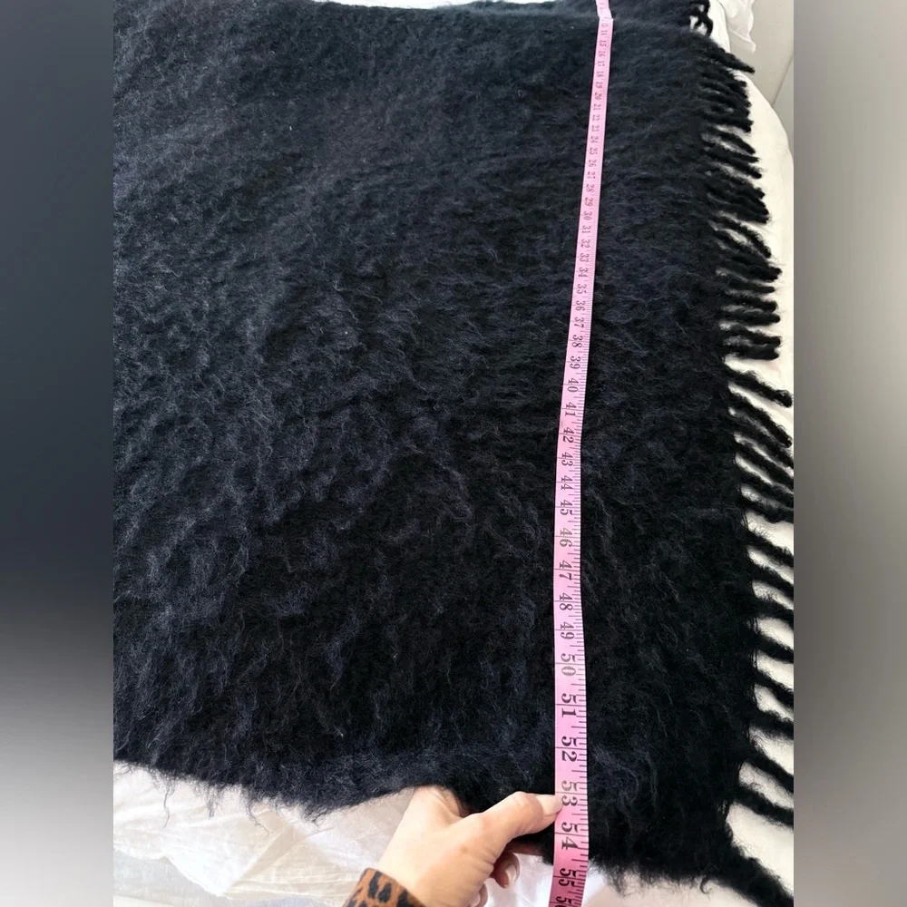 Restoration Hardware | Black Fringed Luxe Mohair Angora Wool Throw Spain 54x65”